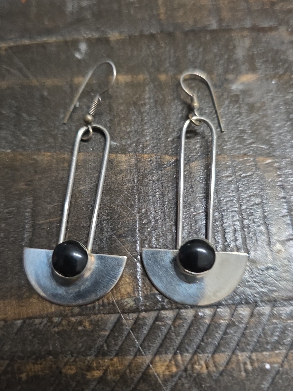 Sterling Silver Black Onyx Half-Moon Dangle Earrings